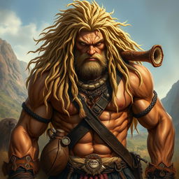 A powerful warrior named Vorath stands confidently, showcasing a robust, muscular physique sculpted by countless battles