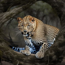 a majestic leopard crouching