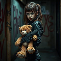 An intense scene featuring a girl hitman wearing stylish black Doc Martens, exuding a tough yet confident aura