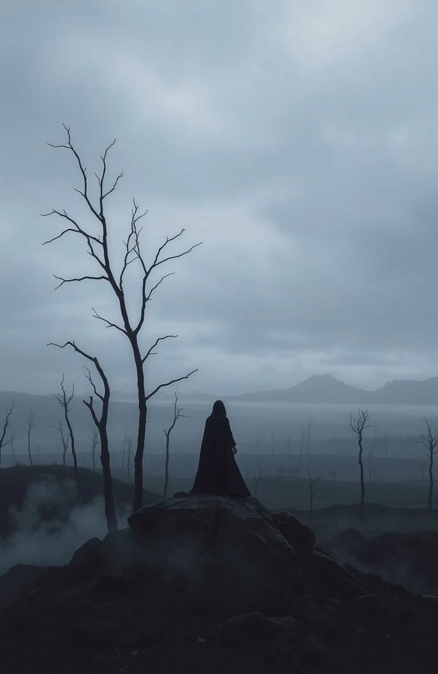 A surreal and melancholic landscape representing the theme of grief