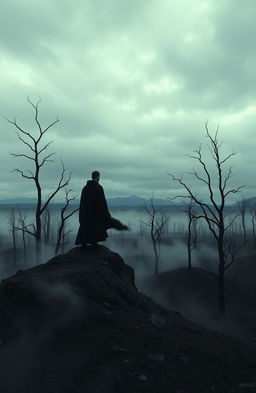 A surreal and melancholic landscape representing the theme of grief