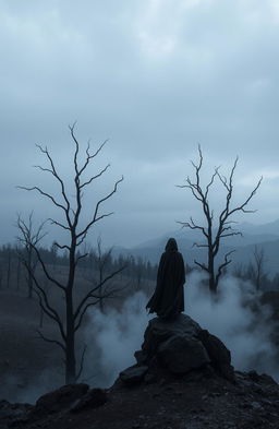 A surreal and melancholic landscape representing the theme of grief