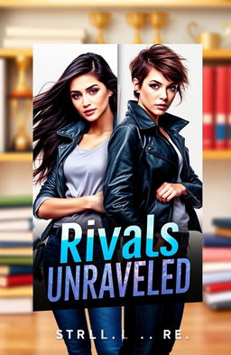 A dynamic book cover for 'Rivals Unraveled', featuring two strong female protagonists