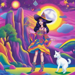 The Fool Tarot card interpreted in the vibrantly colorful and sparkly style of Lisa Frank