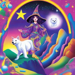 The Fool Tarot card interpreted in the vibrantly colorful and sparkly style of Lisa Frank