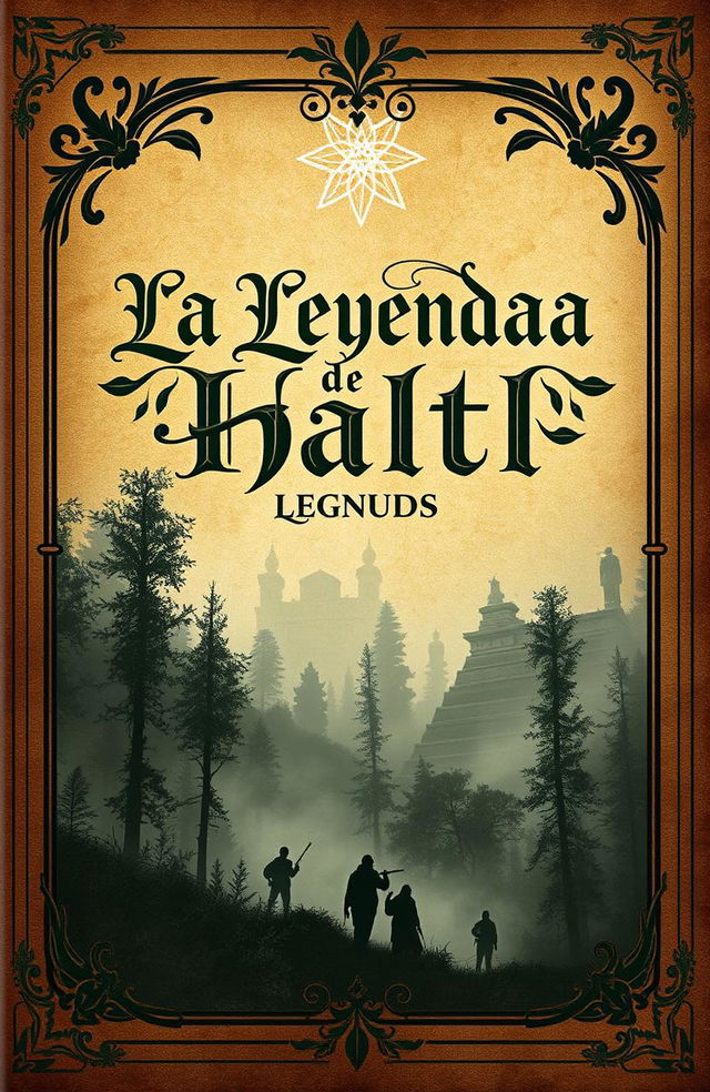 A creative book cover titled 'La Leyenda de Haltl', featuring an ancient style with intricate details