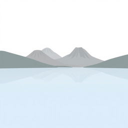 A simple illustration of a tranquil lake, surrounded by gently rising mountains