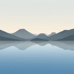 An illustration of a tranquil lake, encircled by gentle mountains