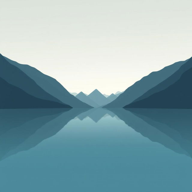 An illustration of a tranquil lake, encircled by gentle mountains