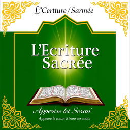 A book cover featuring a traditional calamus and ink, with intricate golden Islamic geometric patterns set against a gradient background of green and white