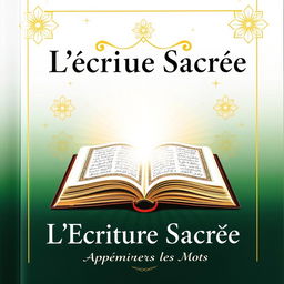 A book cover featuring a traditional calamus and ink, with intricate golden Islamic geometric patterns set against a gradient background of green and white