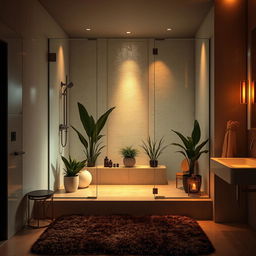 A beautifully designed modern bathroom with a luxurious open shower