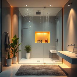 A beautifully designed modern bathroom with a luxurious open shower