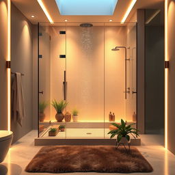 A beautifully designed modern bathroom with a luxurious open shower
