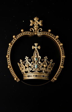 A beautifully designed crown inside a larger crown, both intricately detailed, sitting against a black background speckled with small shimmering gold flecks