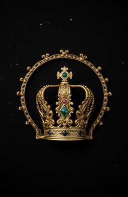 A beautifully designed crown inside a larger crown, both intricately detailed, sitting against a black background speckled with small shimmering gold flecks
