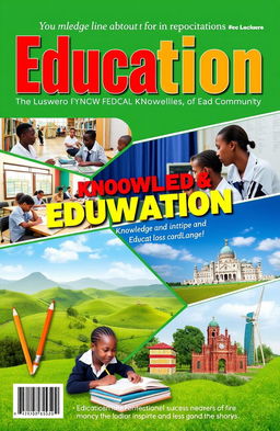 A captivating cover design for an education magazine focused on Luwero District, featuring vibrant imagery that showcases local educational environments, students engaged in learning, and iconic landmarks of the district