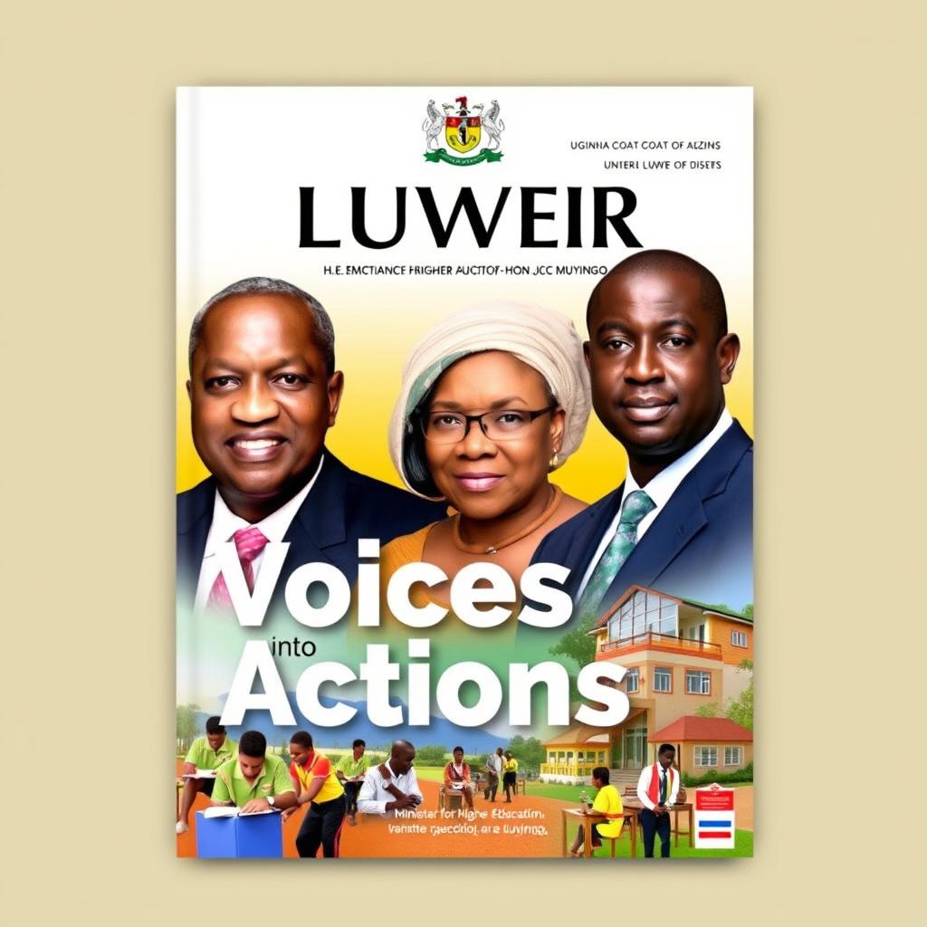 A visually striking cover design for an education magazine centered on Luwero District, prominently featuring the Uganda Coat of Arms logo at the top