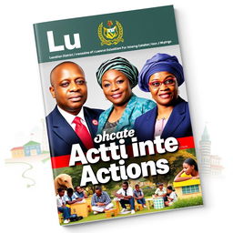 A visually striking cover design for an education magazine centered on Luwero District, prominently featuring the Uganda Coat of Arms logo at the top