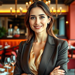 A 35-year-old Spanish woman with soft facial features and a warm, inviting gaze
