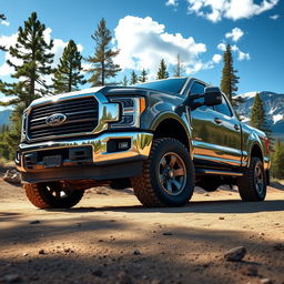 A realistic and detailed depiction of a V8 pickup truck, showcasing its muscular stance and powerful engine