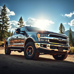 A realistic and detailed depiction of a V8 pickup truck, showcasing its muscular stance and powerful engine