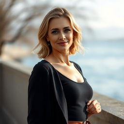 A beautiful European woman aged between 35 and 40 years, depicted in a full-body pose