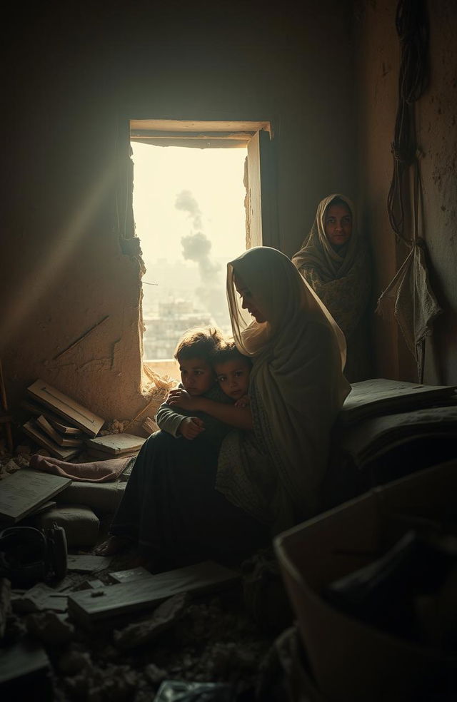 A poignant scene showcasing a family in Baghdad during a time of war