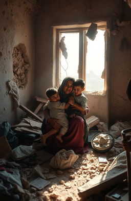 A poignant scene showcasing a family in Baghdad during a time of war