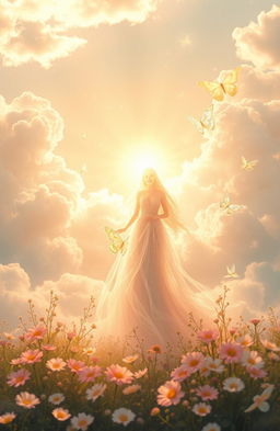 A serene and beautiful scene depicting a heavenly landscape