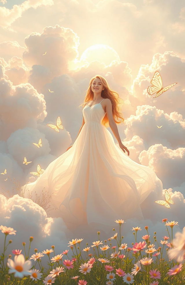 A serene and beautiful scene depicting a heavenly landscape