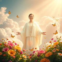 A tranquil and uplifting scene set in a paradise-like environment