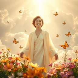 A tranquil and uplifting scene set in a paradise-like environment