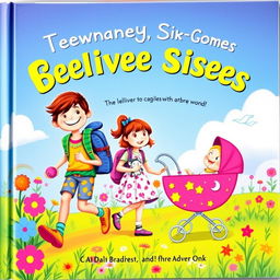 A vibrant book cover showcasing the delightful adventures of three sisters aged eleven, three, and one year old