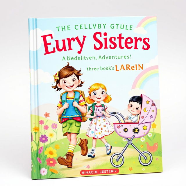 A vibrant book cover showcasing the delightful adventures of three sisters aged eleven, three, and one year old