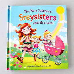 A vibrant book cover showcasing the delightful adventures of three sisters aged eleven, three, and one year old