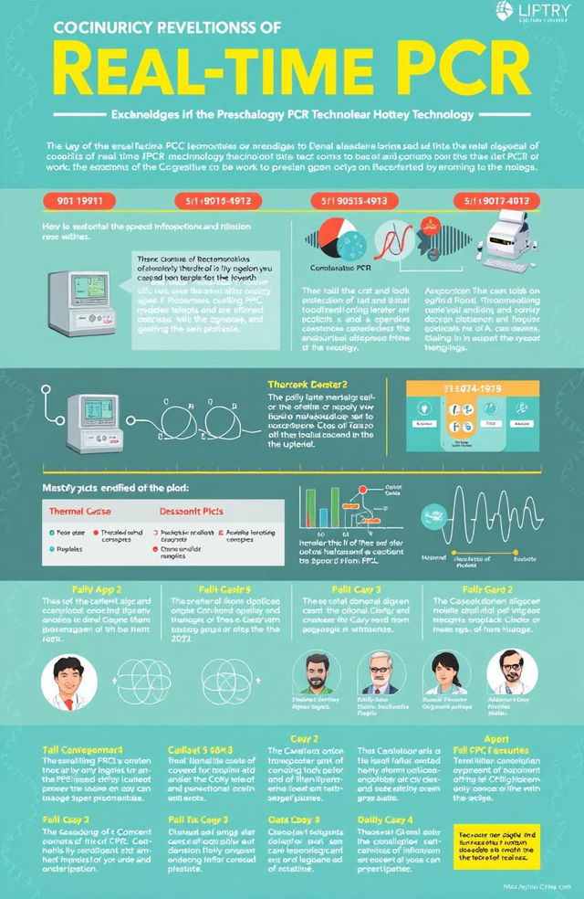 A detailed representation of the historical development of real-time PCR technology, featuring key milestones and advancements from its inception to present day