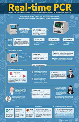 A detailed representation of the historical development of real-time PCR technology, featuring key milestones and advancements from its inception to present day