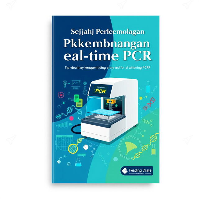 A book cover design titled 'Sejarah Perkembangan Real-time PCR'