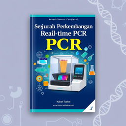 A book cover design titled 'Sejarah Perkembangan Real-time PCR'