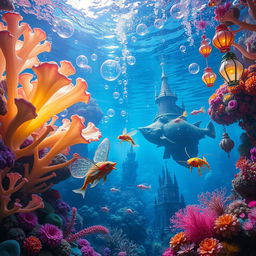 A surreal underwater world bursting with vibrant colors and otherworldly creatures