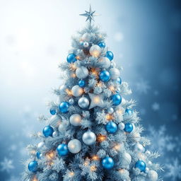 A beautiful Christmas decorative panel featuring a stunning Christmas tree in silver and blue colors