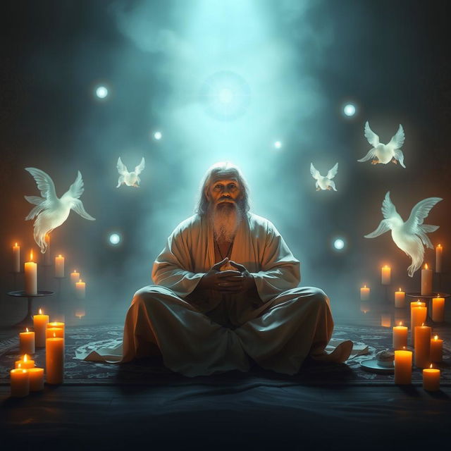 A serene and mystical scene depicting spiritual development and mediumship