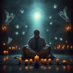 A serene and mystical scene depicting spiritual development and mediumship