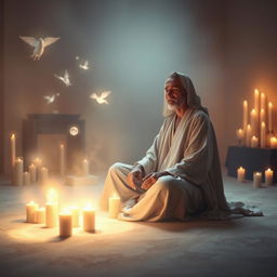 A serene and mystical scene depicting spiritual development and mediumship