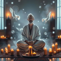 A serene and mystical scene depicting spiritual development and mediumship