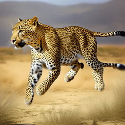 full length leopard leaping skyward