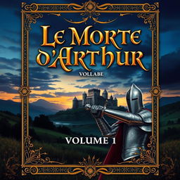 A captivating book cover design for 'Le Morte d'Arthur: Volume 1' by Sir Thomas Malory
