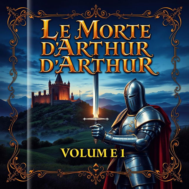 A captivating book cover design for 'Le Morte d'Arthur: Volume 1' by Sir Thomas Malory