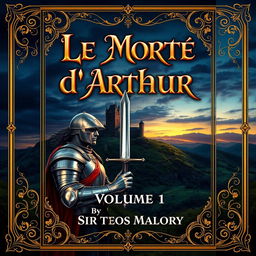 A captivating book cover design for 'Le Morte d'Arthur: Volume 1' by Sir Thomas Malory